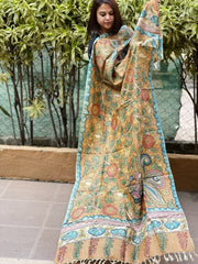 Handpainted Kalamkari Dupatta in Tussar Silk