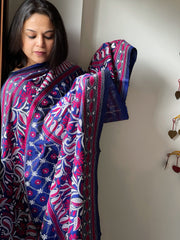 Blue Handmade Nakshi Kantha Dupatta in Pure Silk