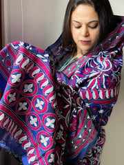 Blue Handmade Nakshi Kantha Dupatta in Pure Silk