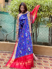 Blue Handwoven Ikat Patola Dupatta in Pure Silk
