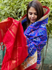 Blue Handwoven Ikat Patola Dupatta in Pure Silk
