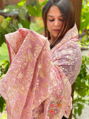 Purplish Pink Parsi Gara Embroidery Dupatta in Georgette