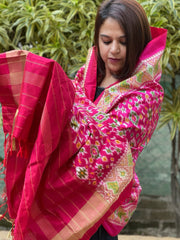 Pink Handwoven Ikat Patola Dupatta in Pure Silk