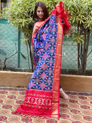 Blue Handwoven Ikat Patola Dupatta in Pure Silk