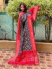 Greenish Black Handwoven Ikat Patola Dupatta in Pure Silk