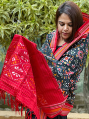 Greenish Black Handwoven Ikat Patola Dupatta in Pure Silk