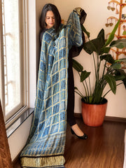 Blue Gharchola Dupatta with Ajrakh Handblock Print and Zari Pallu in Modal Silk