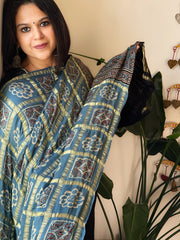 Blue Gharchola Dupatta with Ajrakh Handblock Print and Zari Pallu in Modal Silk