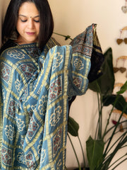 Blue Gharchola Dupatta with Ajrakh Handblock Print and Zari Pallu in Modal Silk
