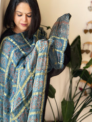 Blue Gharchola Dupatta with Ajrakh Handblock Print and Zari Pallu in Modal Silk