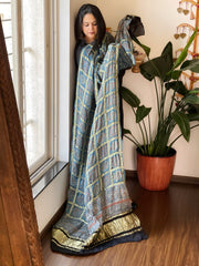 Blue Gharchola Dupatta with Ajrakh Handblock Print and Zari Pallu in Modal Silk