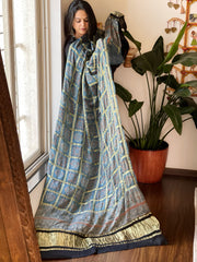 Blue Gharchola Dupatta with Ajrakh Handblock Print and Zari Pallu in Modal Silk