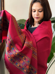 Reddish Maroon Woven Kullu Woollen Shawl