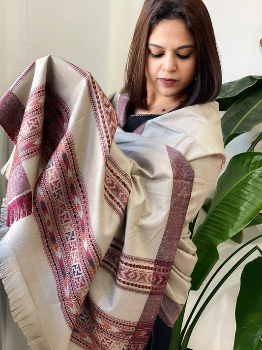 Grey Woven Kullu Woollen Shawl