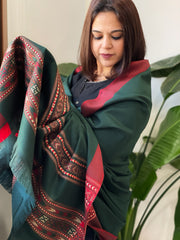Dark Green Woven Kullu Woollen Shawl