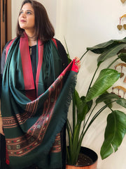Dark Green Woven Kullu Woollen Shawl