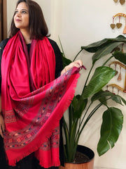 Coral Pink Woven Kullu Woollen Shawl