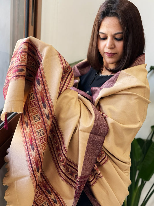 Fawn Woven Kullu Woollen Shawl