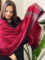 Reddish Maroon Woven Kullu Woollen Shawl