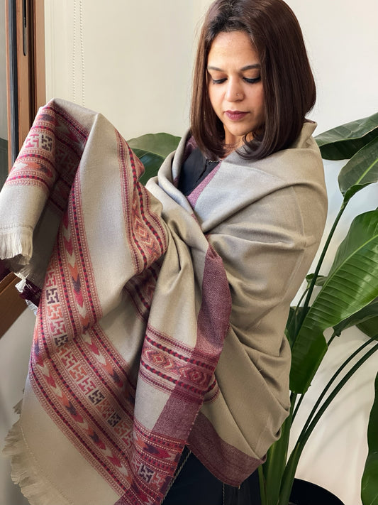 Brownish Grey Woven Kullu Woollen Shawl