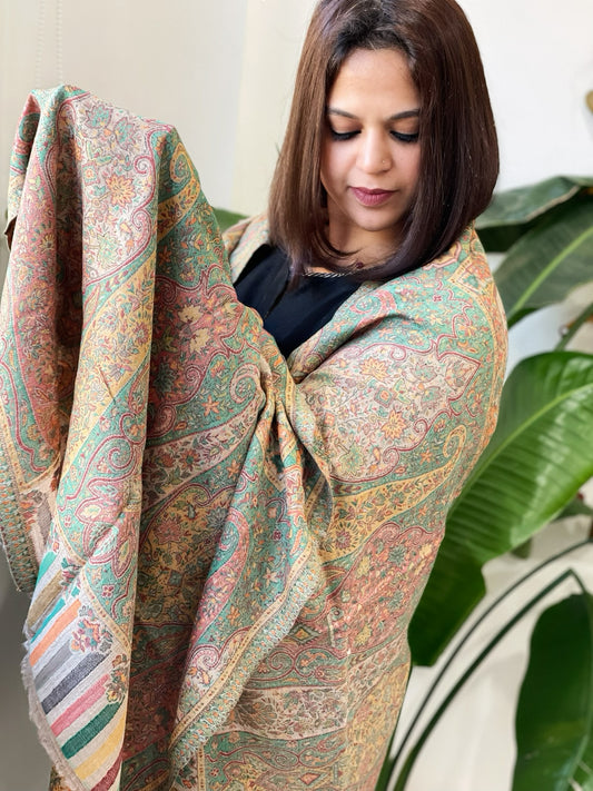 Lite Brown Woven Kaani Jaal Pashmina Stole