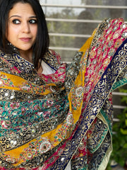 Pure Silk Dupatta with Beads, Sequin, Real Mirror Pasting Handwork