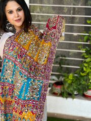 Pure Silk Dupatta with Beads, Sequin, Real Mirror Pasting Handwork