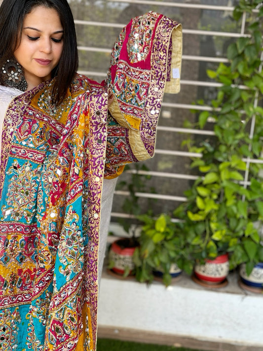 Pure Silk Dupatta with Beads, Sequin, Real Mirror Pasting Handwork