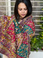 Pure Silk Dupatta with Beads, Sequin, Real Mirror Pasting Handwork