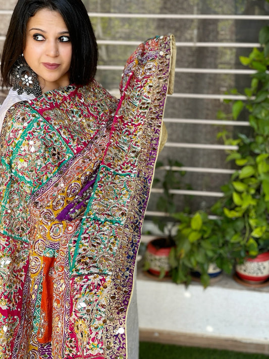 Pure Silk Dupatta with Beads, Sequin, Real Mirror Pasting Handwork