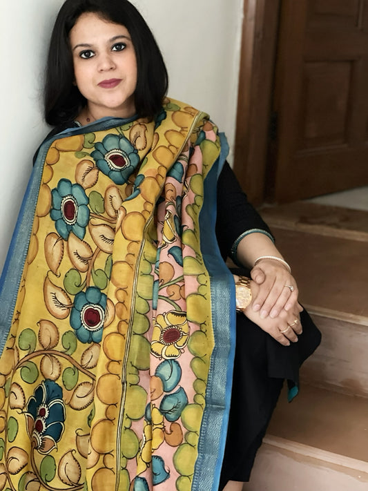 Handpainted Kalamkari Dupatta in Chanderi Silk