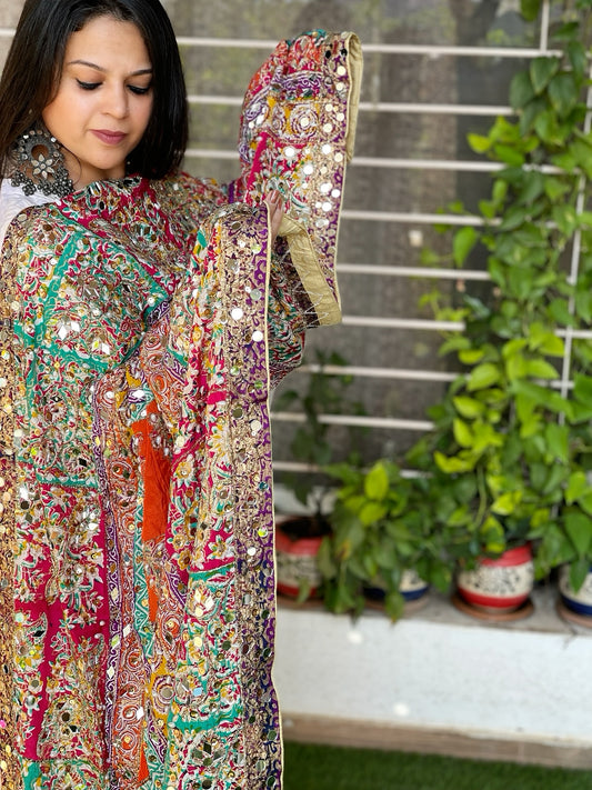 Pure Silk Dupatta with Beads, Sequin, Real Mirror Pasting Handwork