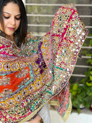 Pure Silk Dupatta with Beads, Sequin, Real Mirror Pasting Handwork