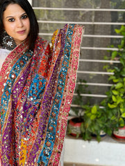 Pure Silk Dupatta with Beads, Sequin, Real Mirror Pasting Handwork