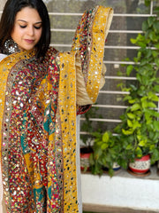 Pure Silk Dupatta with Beads, Sequin, Real Mirror Pasting Handwork