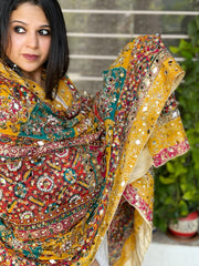 Pure Silk Dupatta with Beads, Sequin, Real Mirror Pasting Handwork