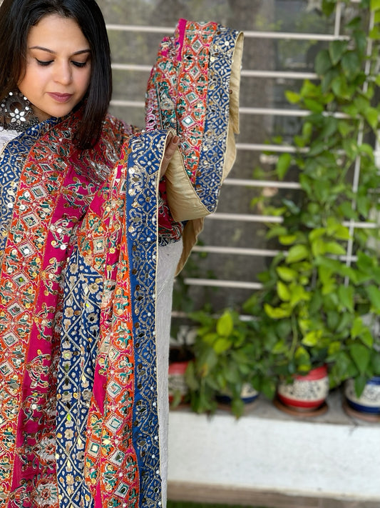 Pure Silk Dupatta with Beads, Sequin, Real Mirror Pasting Handwork