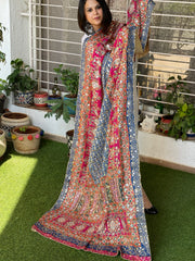 Pure Silk Dupatta with Beads, Sequin, Real Mirror Pasting Handwork