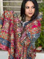 Pure Silk Dupatta with Beads, Sequin, Real Mirror Pasting Handwork