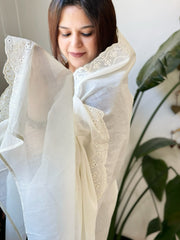 Off-White Cotton Dupatta with Embroidery
