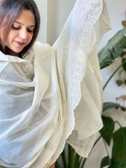 Off-White Cotton Dupatta with Embroidery