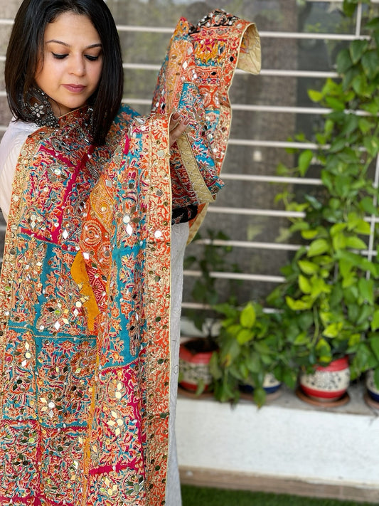 Pure Silk Dupatta with Beads, Sequin, Real Mirror Pasting Handwork