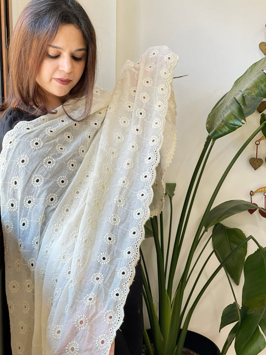 Off-White Cotton Dupatta with Embroidery