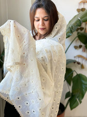 Off-White Cotton Dupatta with Embroidery