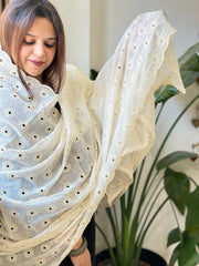 Off-White Cotton Dupatta with Embroidery