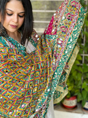 Pure Silk Dupatta with Beads, Sequin, Real Mirror Pasting Handwork