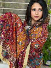 Pure Silk Dupatta with Beads, Sequin, Real Mirror Pasting Handwork