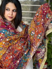 Pure Silk Dupatta with Beads, Sequin, Real Mirror Pasting Handwork