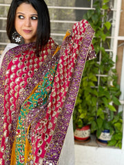 Pure Silk Dupatta with Beads, Sequin, Real Mirror Pasting Handwork