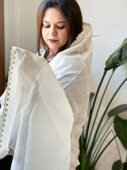 Off-White Cotton Dupatta with Embroidery